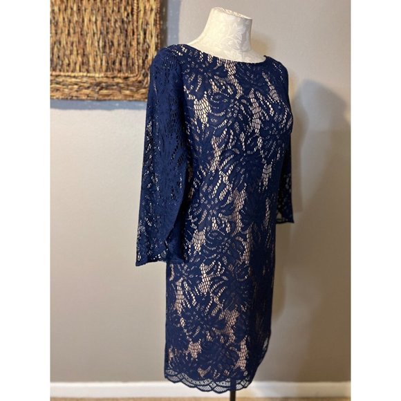 Lilly Pulitzer Dress S Small Blue Stretch 3/4 Sleeve Shift V Back Party Cruise - Picture 6 of 8